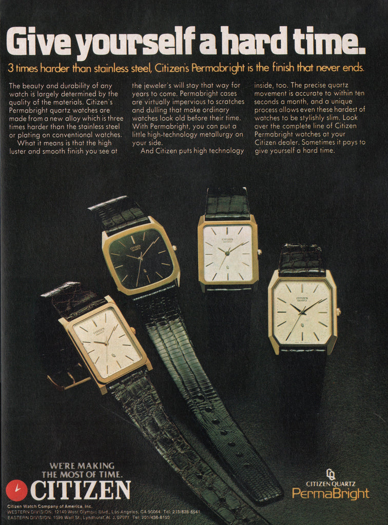 1981 Vintage CITIZEN Quartz Perma Bright Wrist Watch Print Ad
