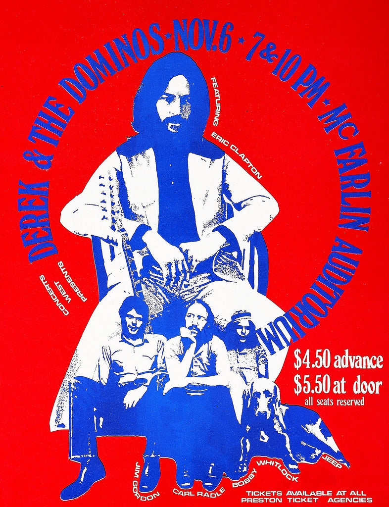 1970 Derek & The Dominos Eric Clapton Farlin Auditorium 13 x 17 Inch Reproduction Concert Memorabilia Poster