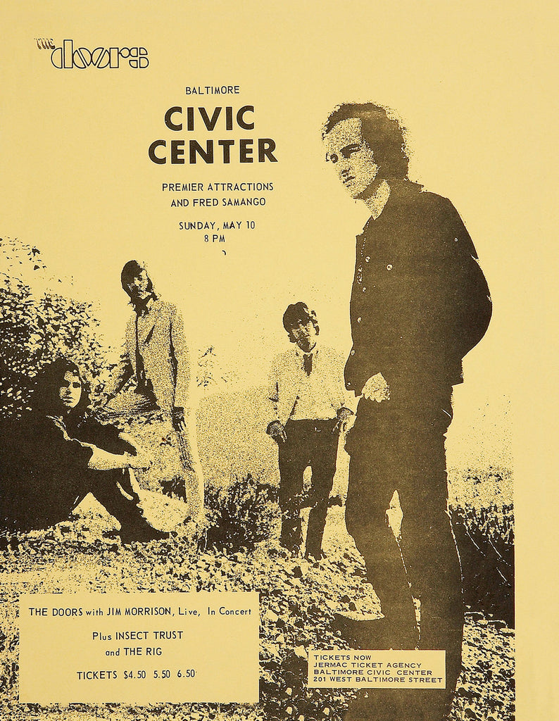 1970 Doors Civic Center Baltimore MD 13 x 17 Inch Reproduction Concert Memorabilia Poster