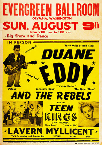 1959 Duane Eddy & The Rebels Olympia WA 13 x 17 Inch Reproduction Concert Memorabilia Poster