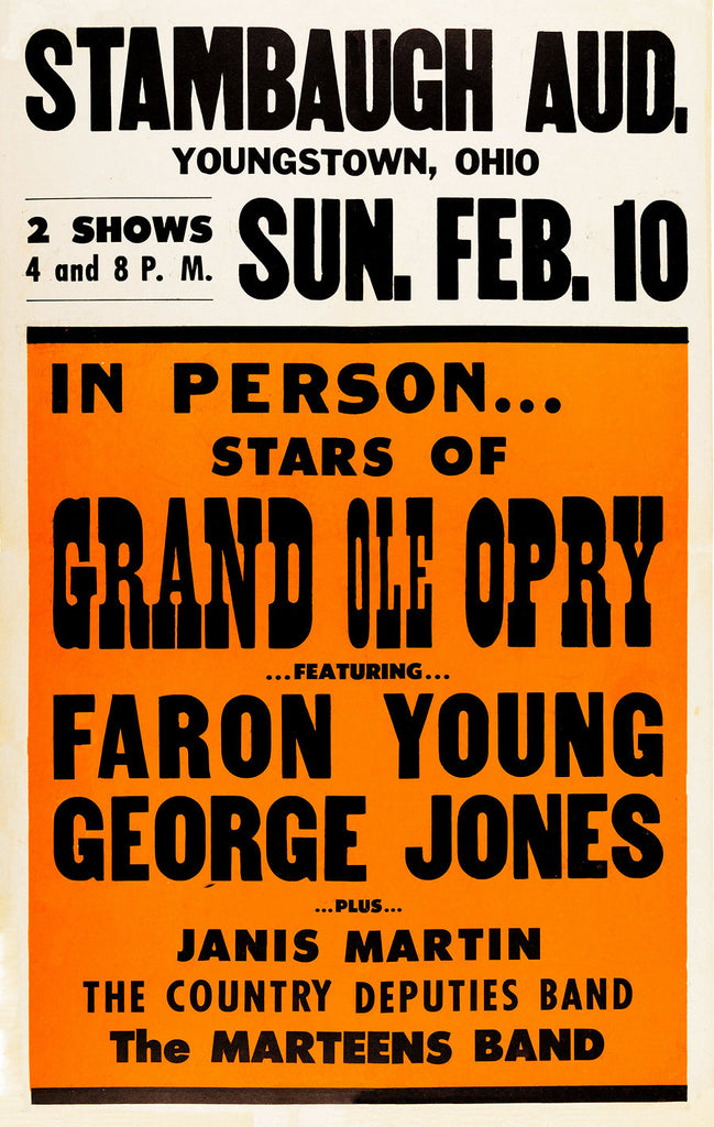 Copy of 1957 Faron Young & George Jones Stambaugh Auditorium 13 x 17 Inch Reproduction Concert Memorabilia Poster