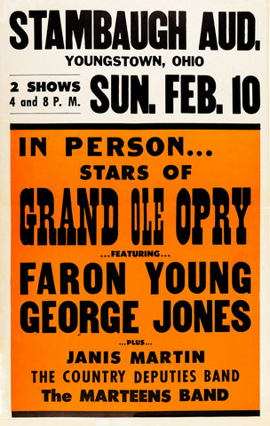 1957 Faron Young & George Jones Stambaugh Auditorium Youngstown OH 13 x 17 Inch Reproduction Concert Memorabilia Poster