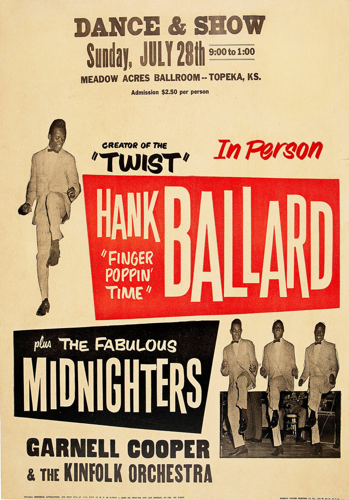 1963 Hank Ballard & The Midnighters Topeka KS 13 x 17 Inch Reproduction Concert Memorabilia Poster