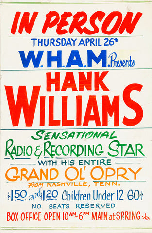 1951 Hank Williams WHAM Birmingham AL 13 x 17 Inch Reproduction Concert Memorabilia Poster