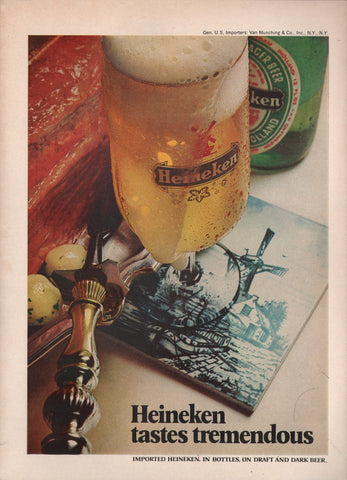 1974 Vintage HEINEKEN Draft & Dark Beer Breweriana Print Ad