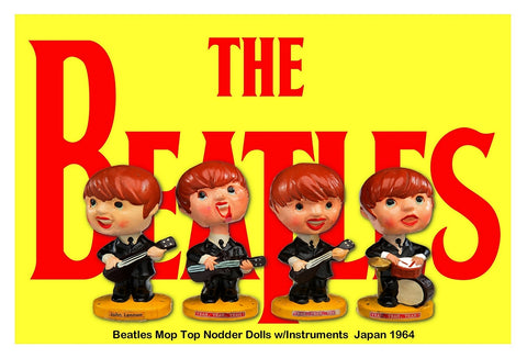 1964 Beatles Japan Mop Top Nodder Dolls 13 x 19 Inch Memorabilia Poster