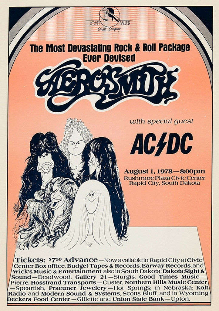 1978 Aerosmith & AC/DC Rapid City SD 13 x 17 Inch Reproduction Concert Memorabilia Poster