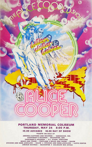 1973 Alice Cooper Billion Dollar Babies Tour Portland OR 13 x 17 Inch Reproduction Concert Memorabilia Poster