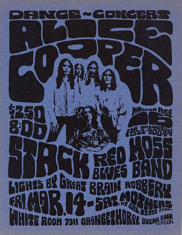 1969 Alice Cooper White Room 13 x 17 Inch Reproduction Concert Memorabilia Poster