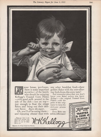 1915 Vintage W.K. Kellogg's Corn Flakes JC Leyendecker Art Cereal Food Print Ad