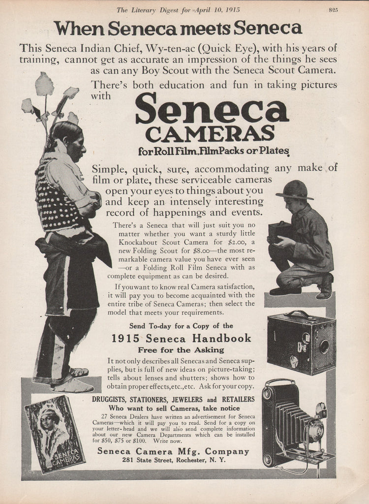1915 Vintage Seneca Cameras Chief Wytenac Quick Eye Print Ad