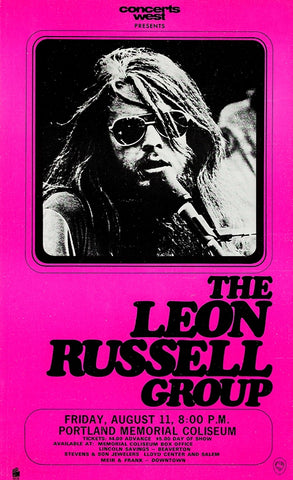 1973 Leon Russell Portland Memorial Coliseum 13 x 17 Inch Reproduction Concert Memorabilia Poster