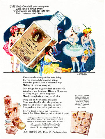 1922 Hinds Honey & Almond Hand Cream 13 x 17 Inch Reproduction Print Ad Memorabilia Poster