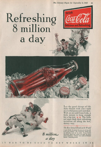 1928 Vintage Coca-Cola Refreshing Baseball Summer Beverage Soda Print Ad