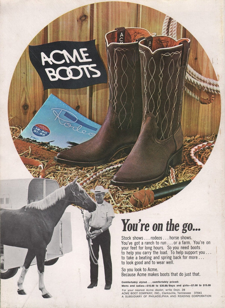 1966 Vintage Acme Men's Western Boots Rodeo Print Ad