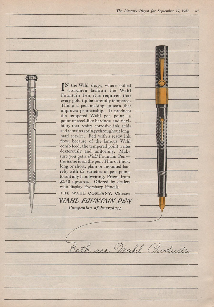 1925 Vintage Wahl Eversharp Fountain Pen & Pencil Writing Print Ad