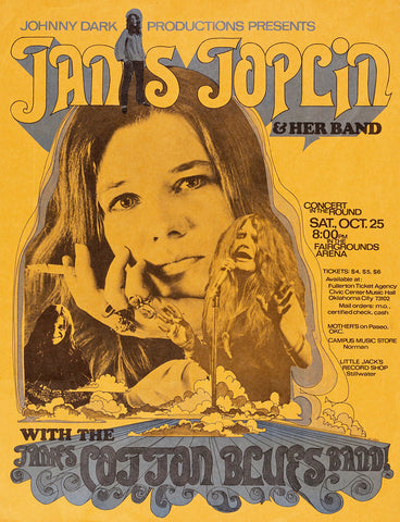 1969 Janis Joplin Fairgrounds Stillwater OK 13 x 17 Inch Reproduction Concert Memorabilia Poster
