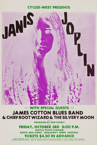 1969 Janis Joplin Seattle Pilots Stadium 13 x 17 Inch Reproduction Concert Memorabilia Poster