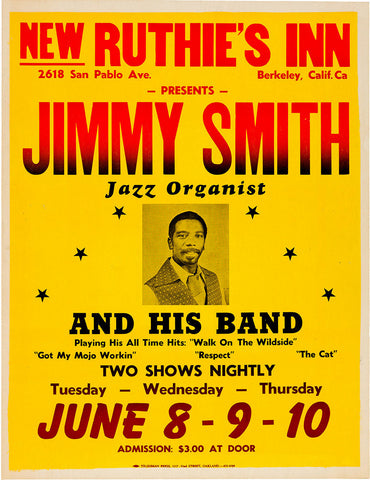 1971 Jimmy Smith New Ruthie's Inn 13 x 17 Inch Reproduction Jazz Concert Memorabilia Poster