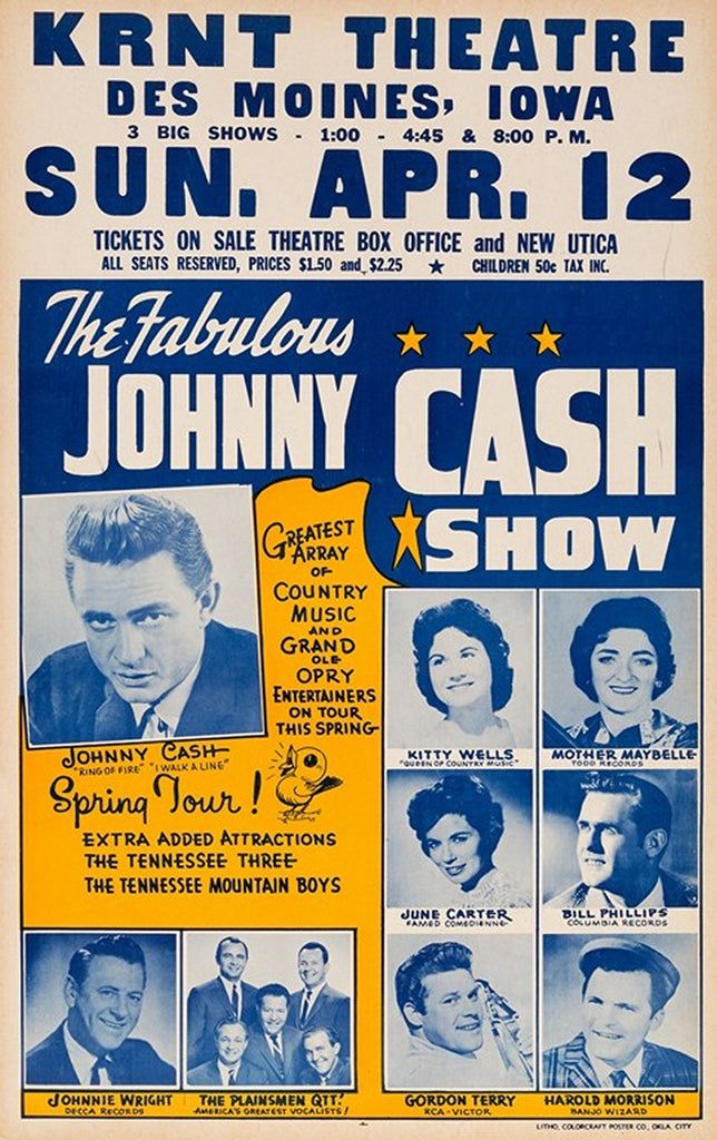 1964 Johnny Cash KRNT Theater IA 13 x 17 Inch Reproduction Concert Memorabilia Poster