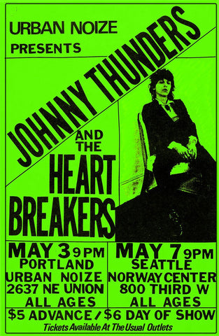 1982 Johnny Thunders & The Heartbreakers Seattle/Portland 13 x 17 Inch Reproduction Concert Memorabilia Poster