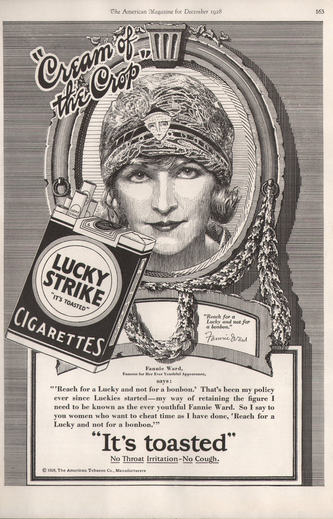 1928 Fannie Ward In Vintage Lucky Strike Cigarette Tobacco Celebrity Print Ad