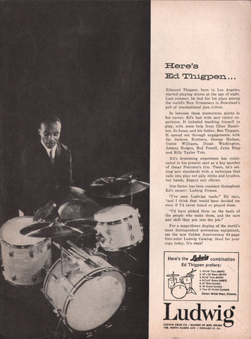 1962 Vintage ED THIGPEN in LUDWIG DRUMS Musical Instrument Print Ad