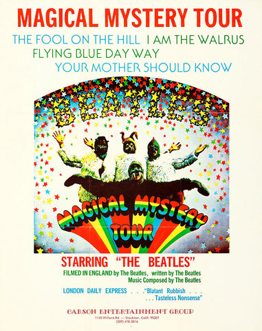 Early 1970s Beatles Magical Mystery Tour 13 x 17 Inch Reproduction Movie Memorabilia Poster