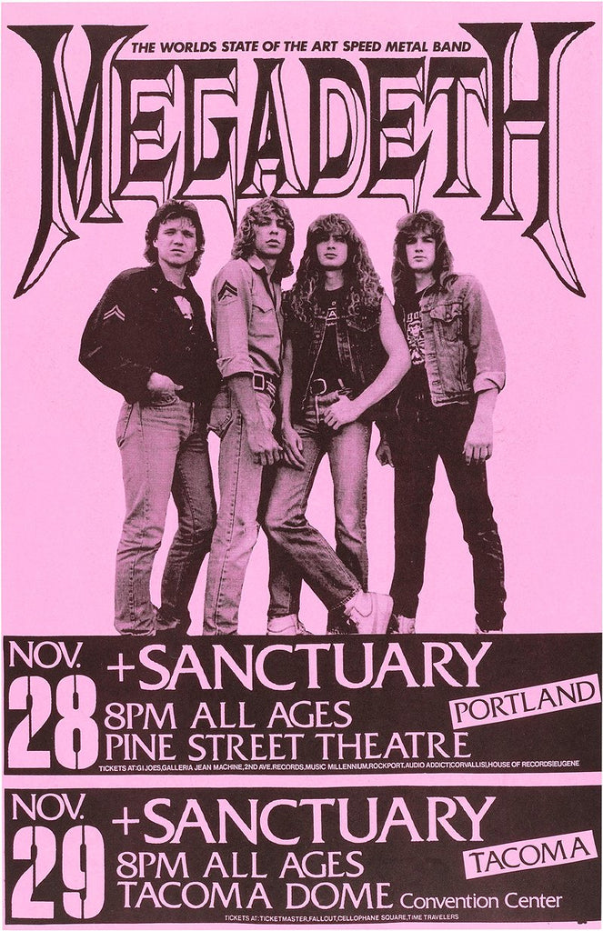 1986 Megadeth & Sanctuary Portland OR/Seattle WA 13 x 17 Inch Reproduction Concert Memorabilia Poster