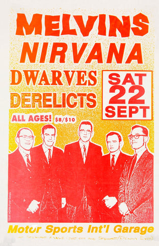 1990 Nirvana & Melvins Motor Sports Int'l Garage 13 x 17 Inch Reproduction Concert Memorabilia Poster