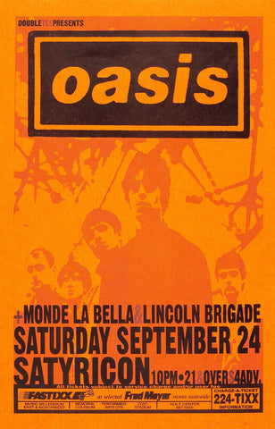 1994 Oasis Satyricon 13 x 17 Inch Reproduction Concert Memorabilia Poster