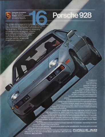1981 Vintage PORSCHE 928 European 2-Door Sedan Car Automobile Print Ad