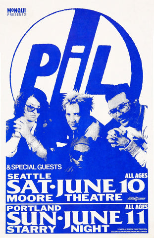 1989 PiL Starry Night & Moore Theater 13 x 17 Inch Reproduction Concert Memorabilia Poster