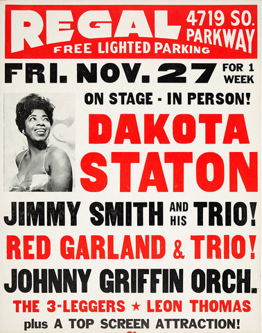 1959 Dakota Stanton Jimmy Smith Red Garland Chicago IL Paramount Theater Brooklyn NY 13 x 17 Inch Reproduction Jazz Concert Memorabilia Poster