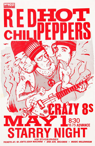 1980s Red Hot Chili Peppers Starry Night 13 x 17 Inch Reproduction Concert Memorabilia Poster