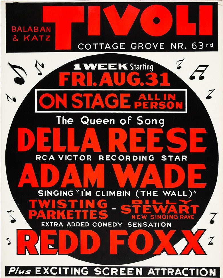 1962 Della Reese Redd Foxx Tivoli Chicago IL Paramount Theater Brooklyn NY 13 x 17 Inch Reproduction Jazz Concert Memorabilia Poster