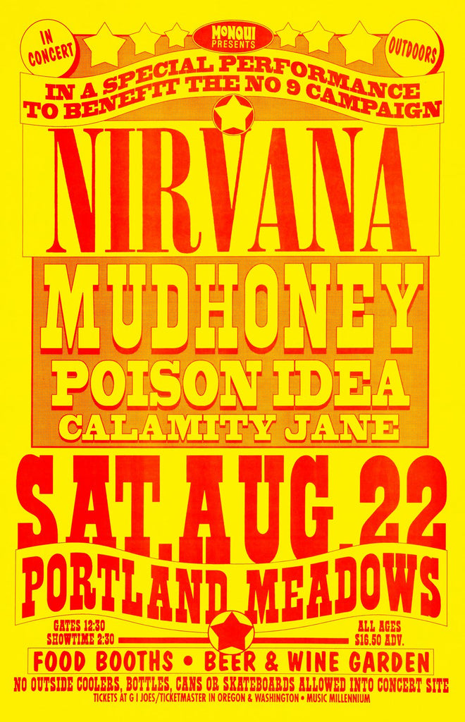 1990 Nirvana & Mudhoney Portland Meadows 13 x 17 Inch Reproduction Concert Memorabilia Poster