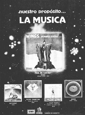 1978 Wings Queen Deep Purple Peter Frampton 13 x 17 Inch Reproduction Italian Record Promo Memorabilia Poster
