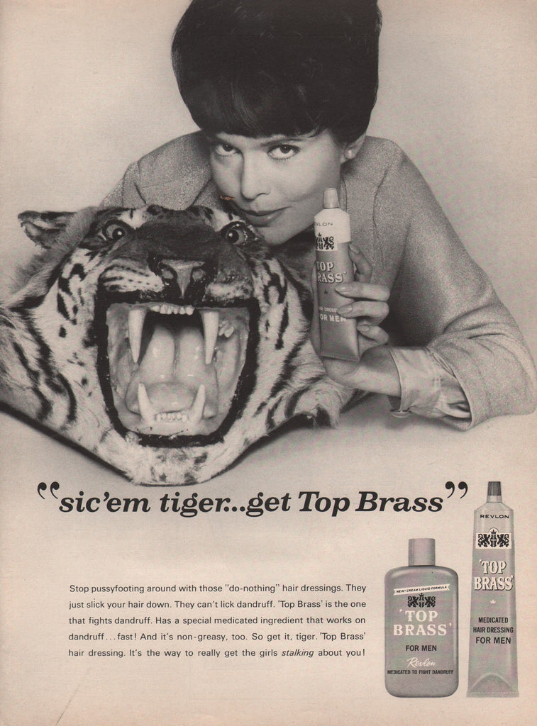1965 Vintage REVLON Top Brass Men's Medicated Hair Care Health & Beauty Print Ad