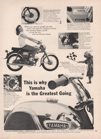 1965 Vintage YAMAHA Rotary Jet 80 Motorcycle Print Ad