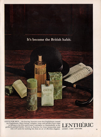 1966 Vintage Lentheric Onyx For Men Cologne Print Ad