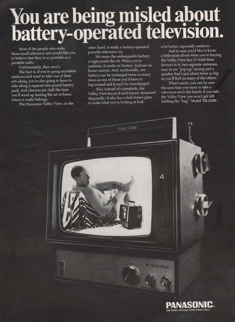 1968 Vintage PANASONIC Battery-Operated Portable Mini TV Television Print Ad