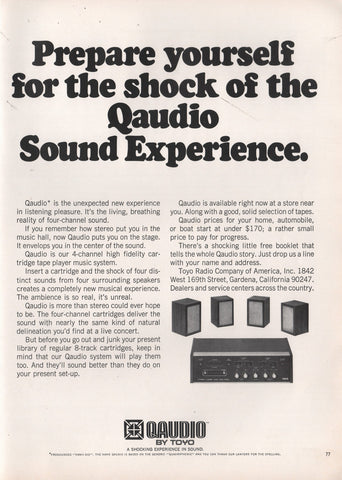 1971 Vintage QUADIO 4 & 8-Channel Hi-Fi Cartridge Tape Player System Print Ad