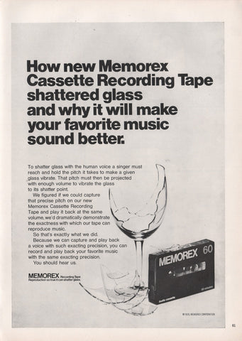 1971 Vintage MEMOREX 60 Audio Cassette Recording Tape Print Ad