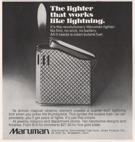 1971 Vintage MARUMAN Ceramic Element Cigarette Lighter Print Ad