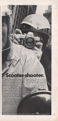 1971 Vintage MINOLTA 35mm SR-T101 Camera Scooter Shooter Print Ad