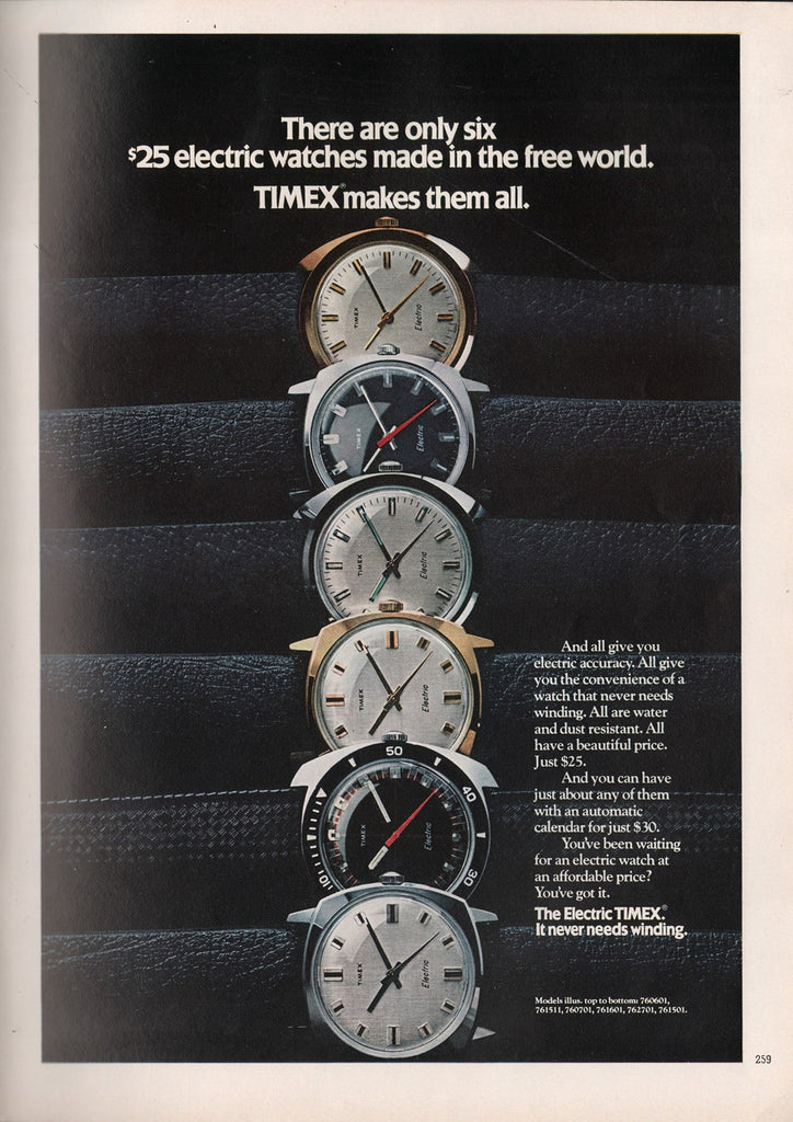 1971 Vintage TIMEX $25 Electric Watches Print Ad