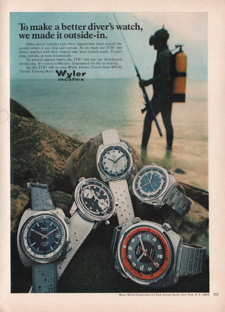 1971 Vintage WYLER Incaflex ITB Divers Watches Print Ad