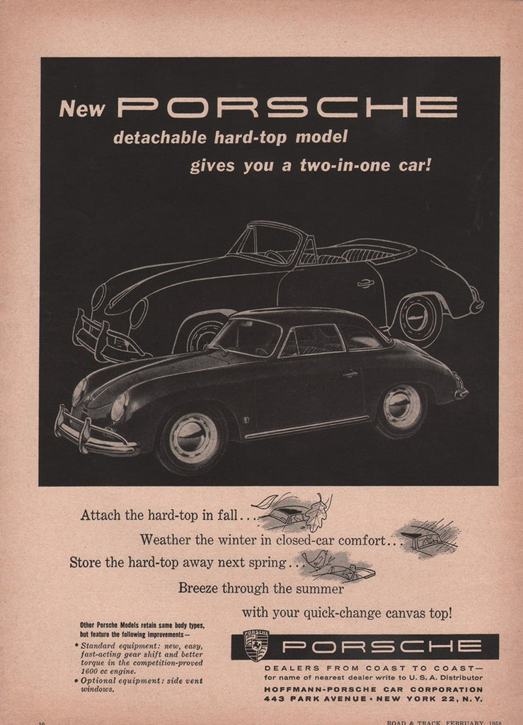 1958 Porsche Detachable Hard-Top European Sedan Car Print Ad