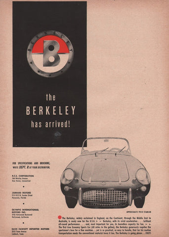 1958 Berkeley British Sports Car Print Ad